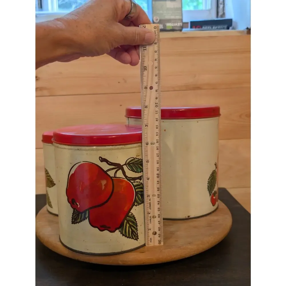 Vintage 1950s Ballonoff Fruit Nesting Canister Set Red Lids - MCM
